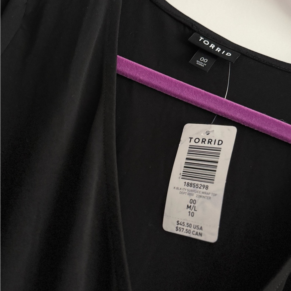 NWT Torrid Plus Size 00 Black Studio Knit Surplice Wrap Long Sleeve Top - Picture 4 of 11